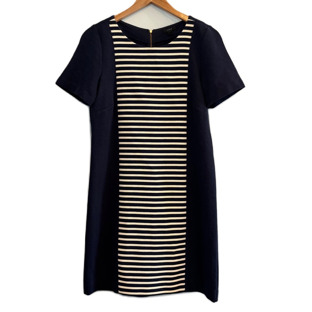 J. Crew Navy & White Striped Cotton Knit Shift Dress Size 6
